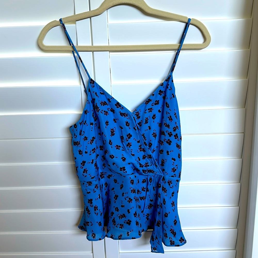 Parker NY Anthropologie blue and black floral tank top Size S